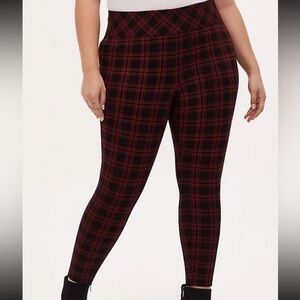 Torrid Ponte Slim Red Plaid Pixie Pants